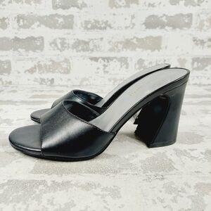 New Nine West Unah 3 Black Faux Leather Slide In Heels V245